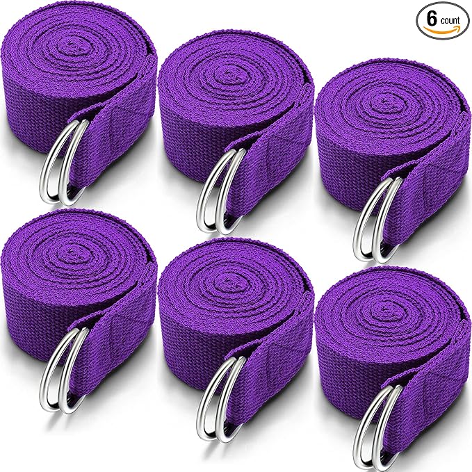 6 Pcs Yoga Strap for Stretching 8 Ft Yoga Exercise Adjustable Straps Bands with Safe Adjustable D Ring Buckle for Pilates Gym Workouts Fitness Improves Sitting Posture-FlexoryFit
