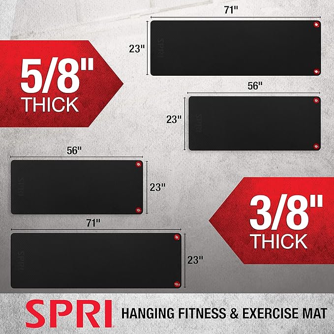 SPRI Hanging Exercise Mat, Fitness & Yoga Mat for Group Fitness Classes, Commercial Grade Quality with Reinforced Holes-FlexoryFit
