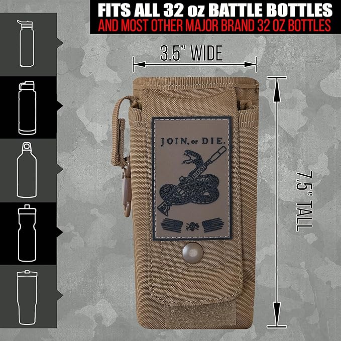 Iron InfideI Battle Bottle Sleeve - 64 oz and 32 oz Water Bottle Sleeve Only for Half Gallon 1L Steel Water Bottle | Rugged Cover with Molle for Versatile Design with Storage for Phone, Wallet & Keys-FlexoryFit