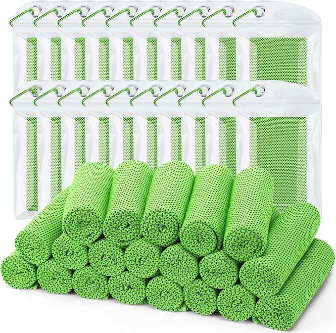 Biange Cooling Towel (Pack of 20, 40"x12") with Pouches for Sports, Workout, Fitness, Gym, Yoga, Golf, Pilates, Travel, Camping & More-FlexoryFit