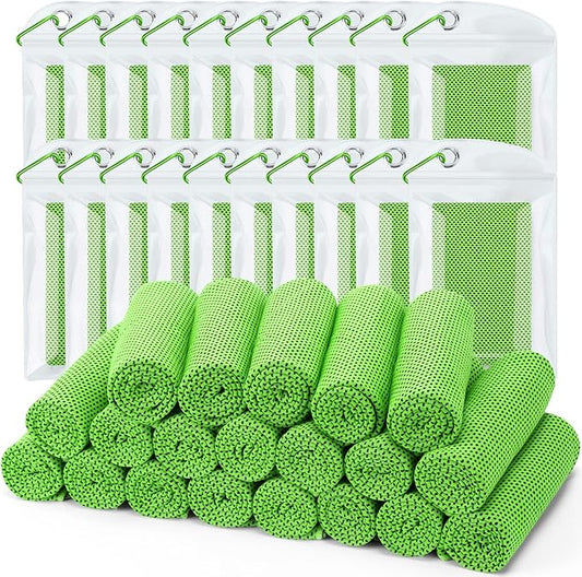 Biange Cooling Towel (Pack of 20, 40"x12") with Pouches for Sports, Workout, Fitness, Gym, Yoga, Golf, Pilates, Travel, Camping & More-FlexoryFit