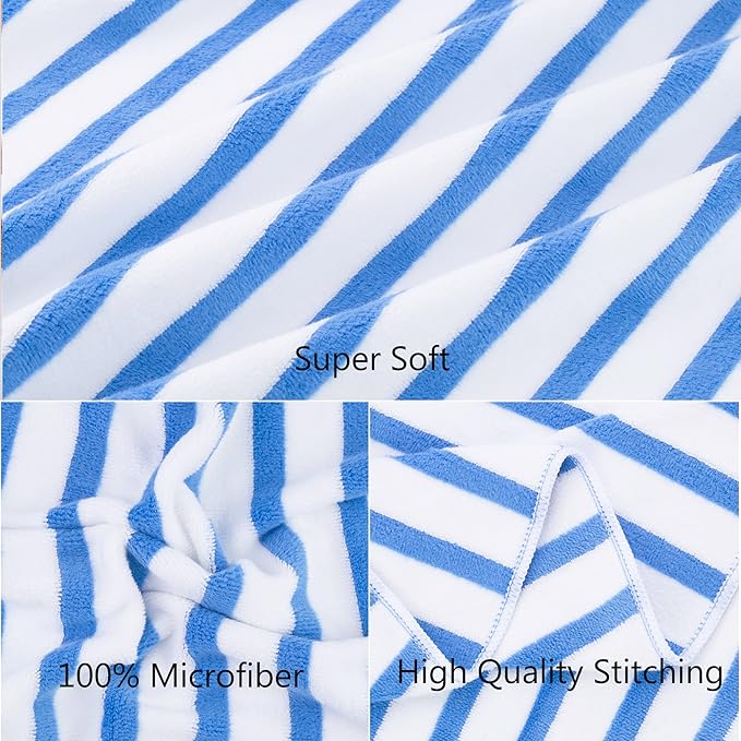 JML Microfiber Beach Towels, Large Bath Towel Set (6 Pack, 27" x 55") - Cabana Stripe - Quick Dry Microfiber Towels for Pool, Bath, Sport, Yoga, Camping, Swimming, Blue-FlexoryFit