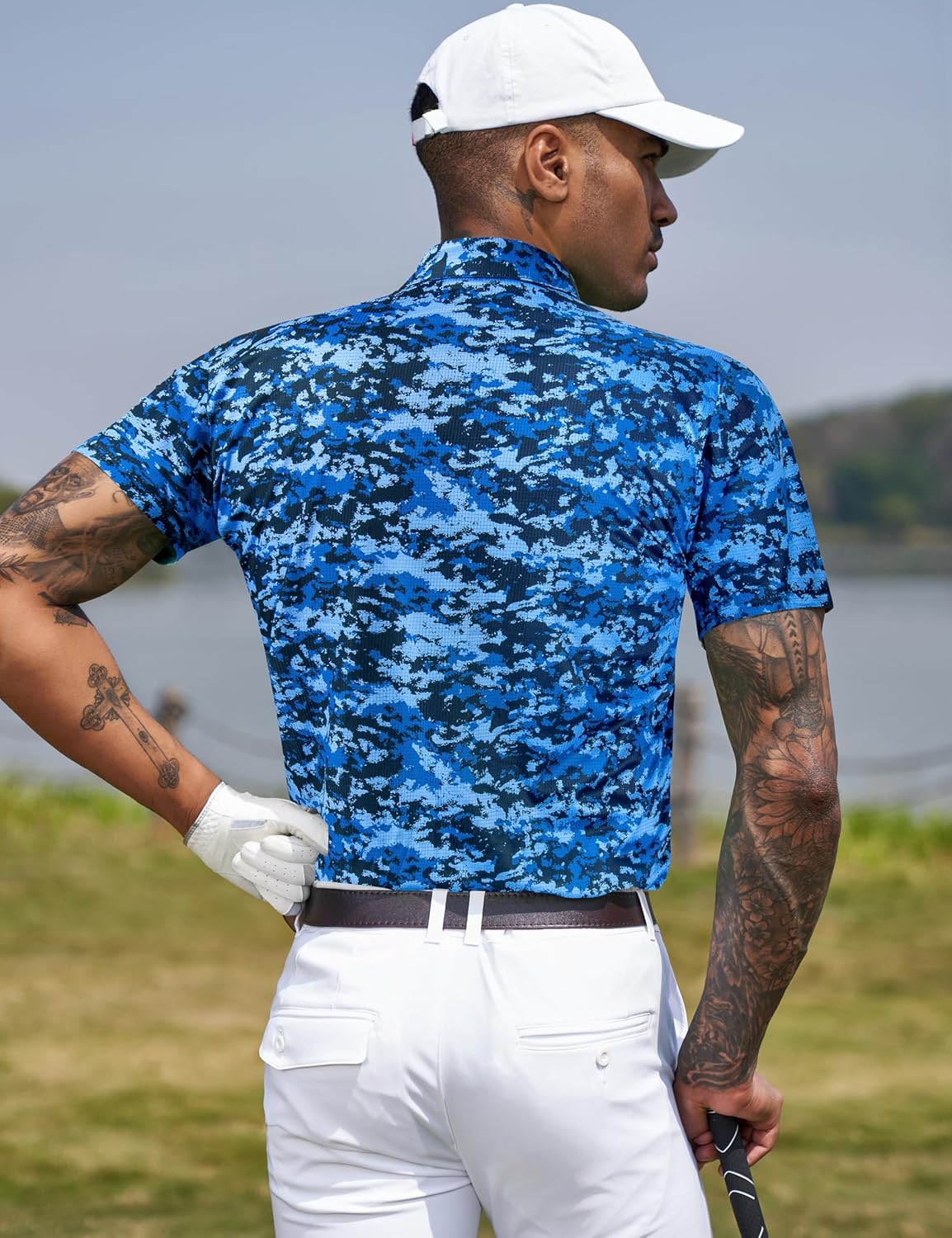 TAPULCO Mens Quick Dry Polo Shirts Camouflage Pattern Performance Athletic Lightweight Breathable Casual Golf Tshirts