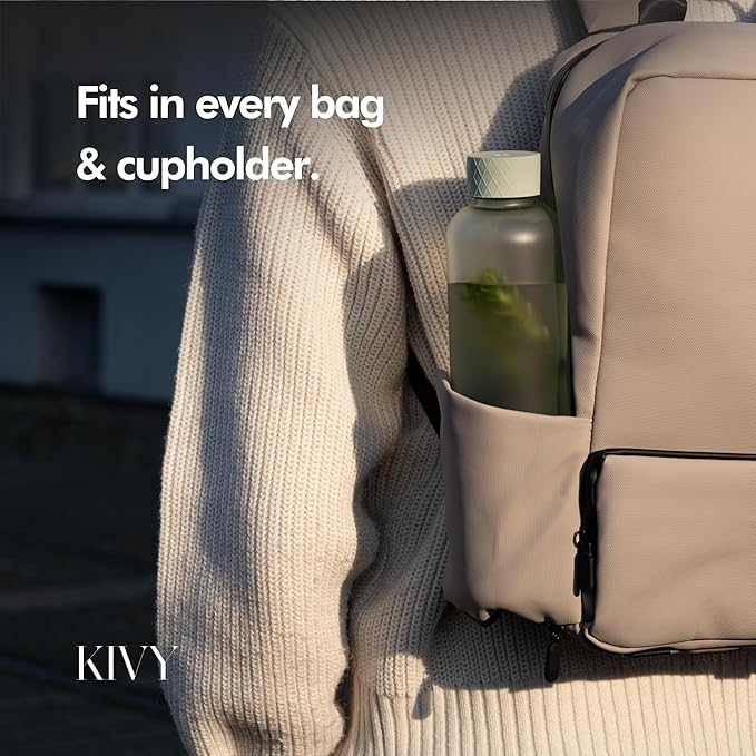 KIVY Slim Water Bottle 32oz [Lightweight & Shatterproof] Fits Backpack & Cupholder for Travel, Sports, School, Gym - Clear water bottle with measurements - Transparent Tritan Black - Dishwasher Safe