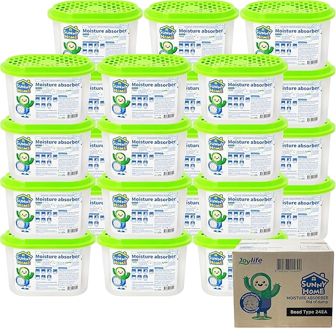 Sunny Home (24 Pack) Moisture Absorbers 9.17oz, Unscented, Odor Eliminator, Dehumidifier and Deodorizer for Closet, Bathroom, Kitchen in Home & RVs. WHITE