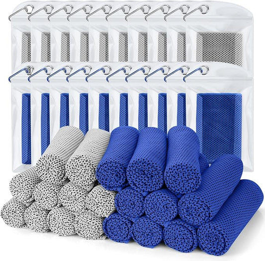 Biange Cooling Towel (Pack of 20, 40"x12") with Pouches for Sports, Workout, Fitness, Gym, Yoga, Golf, Pilates, Travel, Camping & More-FlexoryFit