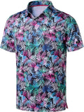 Obla Mens Golf Polo Shirts Short Sleeve Dry Fit Performance Moisture Wicking Casual Print Collared Golf Shirts for Men