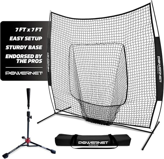 PowerNet Baseball Softball Practice Net 7x7 with Baseball Accessories for Practice Pitching, Batting & Fielding, Ball Caddy, Weighted Baseballs, Tee