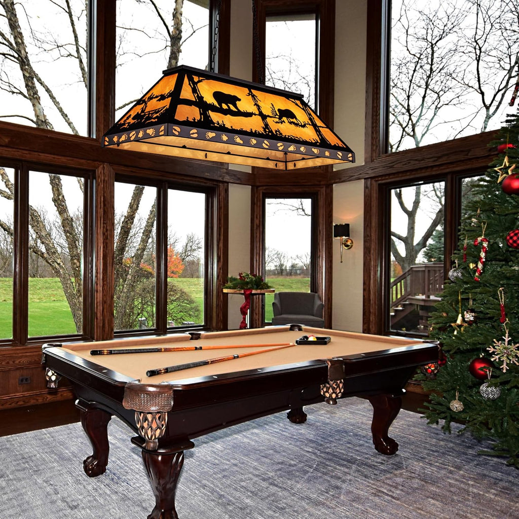 TOCHIC Rustic Pool Table Light, 4 Lights Vintage Billiards Light Fixtures, Tiffany Billiard & Pool Table Lights for Game Room Farmhouse Chandelier Man Cave Club Bar Dining Room Island 48" Inches