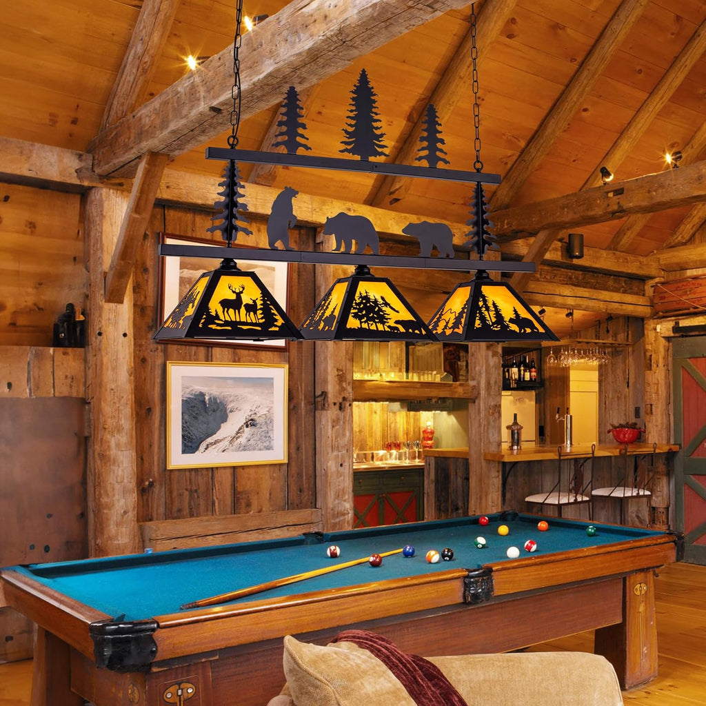 Tochic Rustic Billiard Table Light 3 Lights Vintage Billiard Lights for Over Pool Table, 46.5" Western Pool Table Lights Hanging Fixture Farmhouse Chandelier for Snooker Game Room Man Cave Dining Room