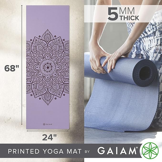 Gaiam Yoga Mat - Premium 5mm Print Thick Non Slip Exercise & Fitness Mat for All Types of Yoga, Pilates & Floor Workouts (68" x 24" x 5mm)-FlexoryFit