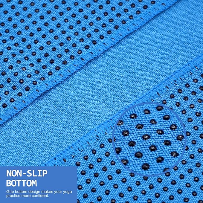 Eunzel Yoga Towel,Hot Yoga Mat Towel with Grip Dots Sweat Absorbent Non-Slip for Hot Yoga, Pilates and Workout 24" x72", Blue-FlexoryFit