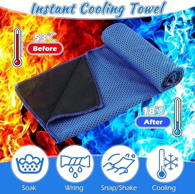 20 Pcs Cooling Towel 40 x 12 Ice Towel for Neck and Face Microfiber Chilly with Bag Breathable Yoga Gym Stay Cool Towels Sweat Rag for Workout Running Camping Pilates Beach Accessories (Royal Blue)-FlexoryFit