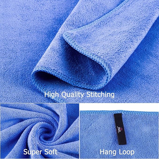 JML Microfiber Bath Towels Set, Large, Absorbent, Soft, Fast Drying, Multipurpose Microfiber Towel for Adult, Beach, Pool, Sport, Yoga, 6 Pack, 27" x 55" - Blue-FlexoryFit