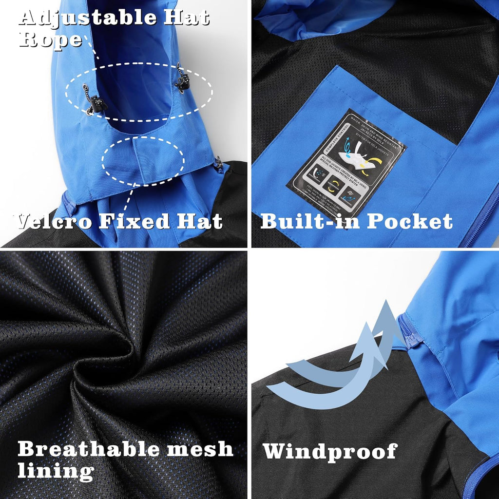 GIISAM Rain Jacket for Men, Mens Waterproof Raincoat Lightweight Rain Jackets Outdoor Rain Coat Windbreaker with Hood