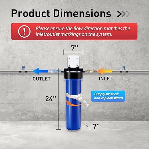 iSpring WGB12B 1-Stage Whole House Water Filtration System w/ 20” x 4.5” Carbon Block Filter - Reduces up to 99% Chlorine