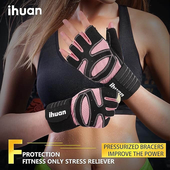 ihuan Ventilated Weight Lifting Gym Workout Gloves with Wrist Wrap Support for Men & Women, Full Palm Protection, for Weightlifting, Training, Fitness, Hanging, Pull ups-FlexoryFit