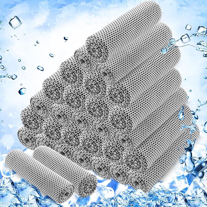 Hosuly 30 Pack Cooling Towels, 40"x12" Ice Breathable Soft Chilly Sweat Rag Microfiber Workout Rags for Gym Cooling Towels for Neck and Face for Yoga Golf Sport Running-FlexoryFit