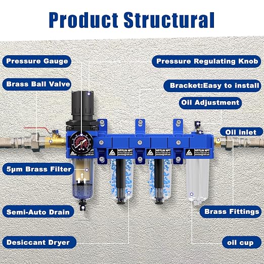 1/2" NPT Compressed Air Filter Regulator Lubricator Combo, Oil Water Separator - Image 4