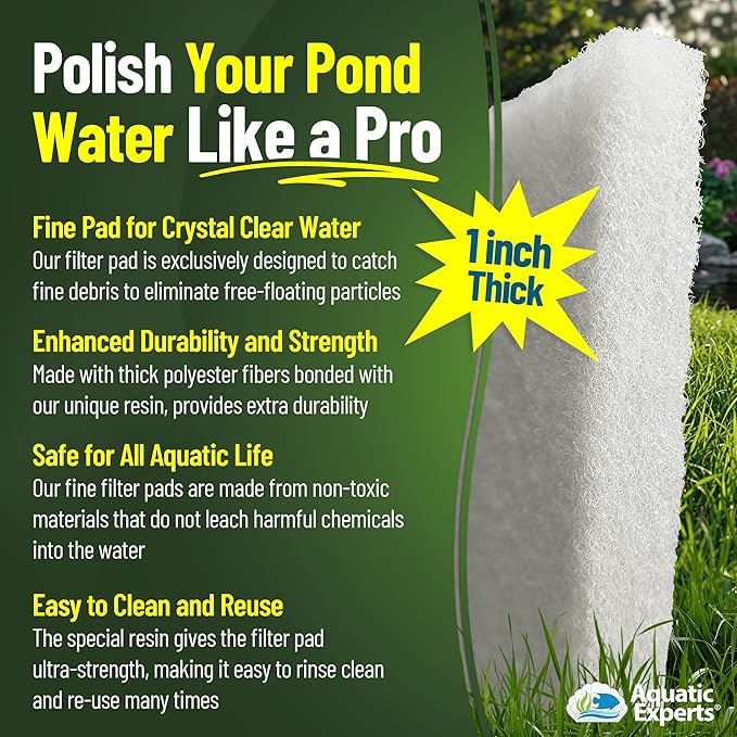 Aquatic Experts Classic Koi Pond Filter Pad FINE - White Bulk Roll Pond Filter Media, Ultra-Durable Pond Filters for Outdoor Ponds, Reusable Fish Pond Filter Material, USA, (18" x 36", Fine (White))