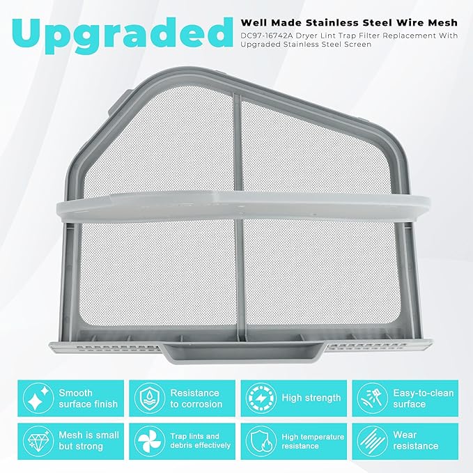 DC97-16742A Lint Trap fit for Samsung Dryer Lint Trap Replacement,Stainless Steel Lint Trap Screen Parts fit for SAMSUNG Dryer DV456ETHDSU/AA DV45H7000EW/A2 DVE50R5200W/A3 DVE50R5400V/A3 prime&swift