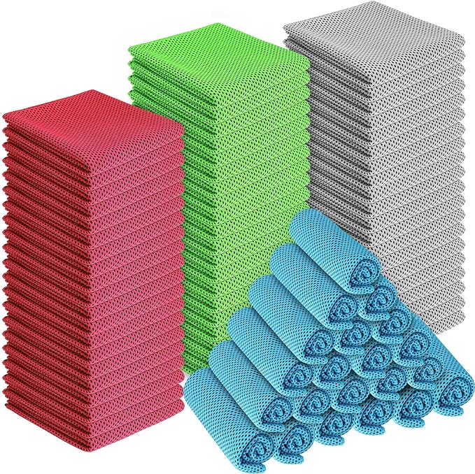 Shellwei 80 Pcs Cooling Towel Bulk 40 x 12 Inch Double Layer Microfiber Chilly Cold Towel for Neck Gym Yoga Running Workout Sports(Rose Red, Light Blue, Green, White)-FlexoryFit