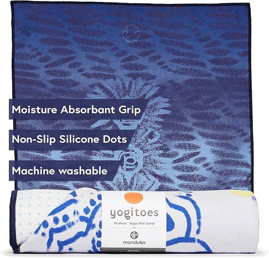 Manduka Yogitoes Yoga Towel – Rubber Grip Dots Non-Slip Bottom, Quick Dry Fitness Towel for Hot Yoga, Pilates, Exercise-FlexoryFit