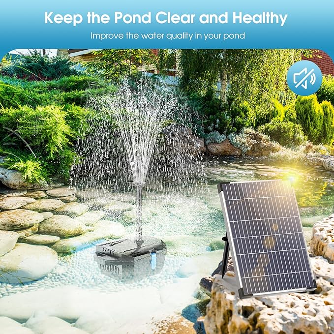Antfraer Solar Pond Filter with Water Pump 10W, Solar Pond Pump with Water Shortage Protection & 6.6FT PVC Tubing/16.5FT Cord, Pond Filter for Outdoor Small Pond Waterfall Garden Fountain DIY