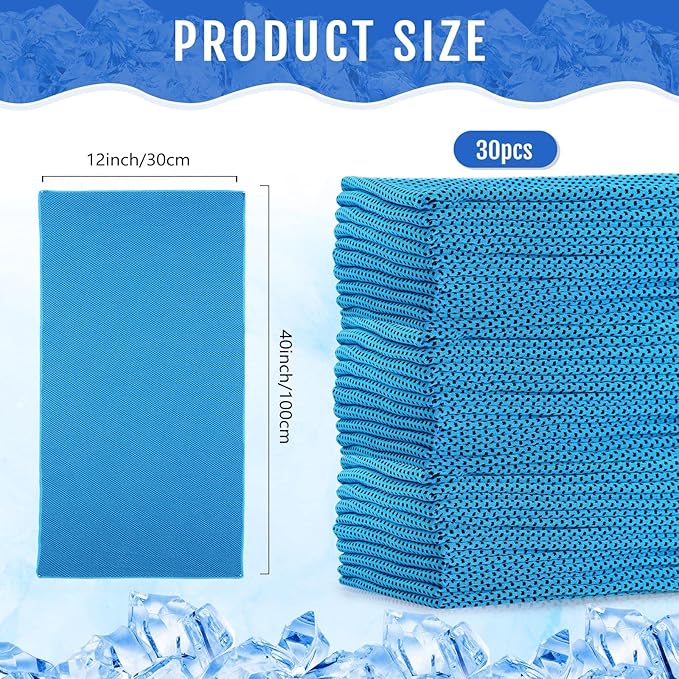 Hosuly 30 Pack Cooling Towels, 40"x12" Ice Breathable Soft Chilly Sweat Rag Microfiber Workout Rags for Gym Cooling Towels for Neck and Face for Yoga Golf Sport Running-FlexoryFit