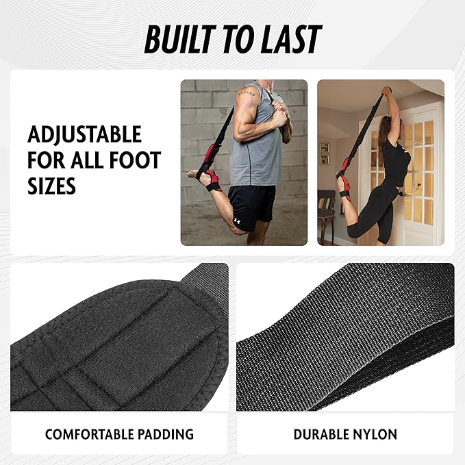 DMoose Fitness Foot & Calf Stretcher with Adjustable Padded Stretching Strap for Plantar Fasciitis, Hamstring, Heel Spurs and Achilles Tendonitis Relief - Yoga Leg Stretch Strap for Flexibility-FlexoryFit
