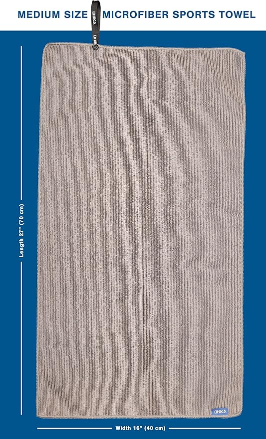 Microfiber Gym Towels with Snap Strap Closure, Ribbed Pattern Sports Towels for Yoga, Home and Outdoor Activities, 27” x 16”, 6 Pack, Black/Grey/Light Blue-FlexoryFit