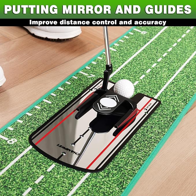 CHAMPKEY Professional Hazard Golf Putting Green Come with Golf Putting Gates and Putting Mirror - Progressive Slope Tech and Noise Reduction Tech Golf Putting Mat