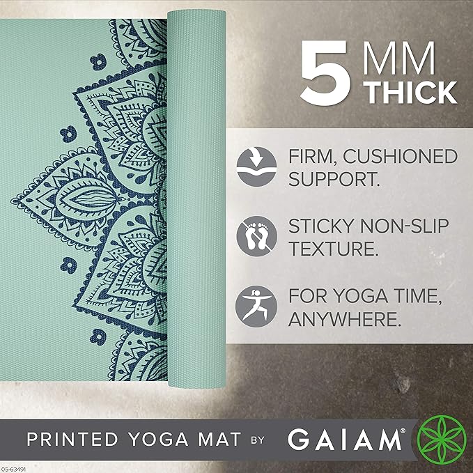 Gaiam Yoga Mat - Premium 5mm Print Thick Non Slip Exercise & Fitness Mat for All Types of Yoga, Pilates & Floor Workouts (68" x 24" x 5mm)-FlexoryFit