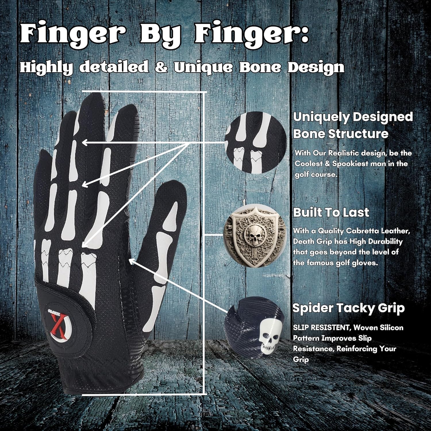 Skeleton Golf Gloves for Men 2 Pack – 100% AAA Synthetic Tacky Leather - Spooky & Funny Golf Gloves for Men – Tacky & Cool Golf Glove - Perfect for Summer & Fall Golfing