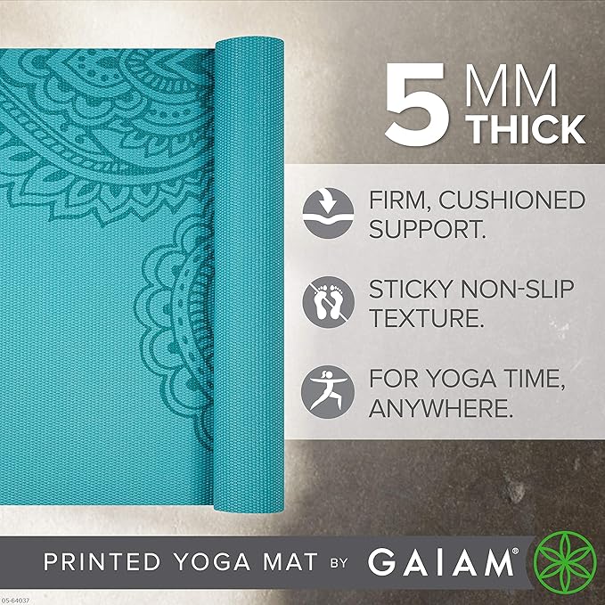 Gaiam Yoga Mat - Premium 5mm Print Thick Non Slip Exercise & Fitness Mat for All Types of Yoga, Pilates & Floor Workouts (68" x 24" x 5mm)-FlexoryFit