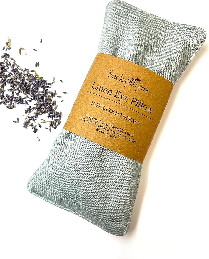 Organic Linen Eye Pillow - Lavender & Flaxseed for Relaxation, Yoga, Stress Relief - Microwavable Heating Pad & Cool Compress - Made in USA - Gifts for Meditation-FlexoryFit