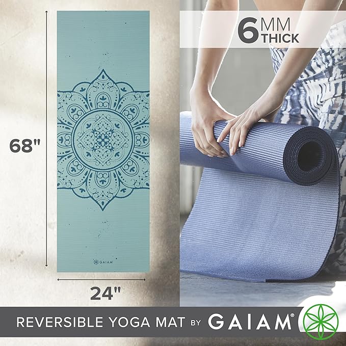Gaiam Yoga Mat - Premium 6mm Print Reversible Extra Thick Non Slip Exercise & Fitness Mat for All Types of Yoga, Pilates & Floor Workouts (68" x 24" x 6mm Thick)-FlexoryFit