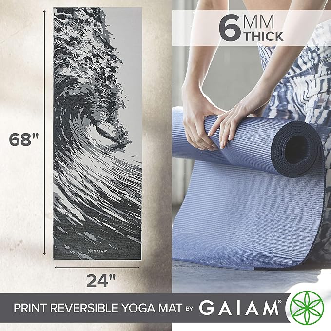Gaiam Yoga Mat - Premium 6mm Print Reversible Extra Thick Non Slip Exercise & Fitness Mat for All Types of Yoga, Pilates & Floor Workouts (68" x 24" x 6mm Thick)-FlexoryFit