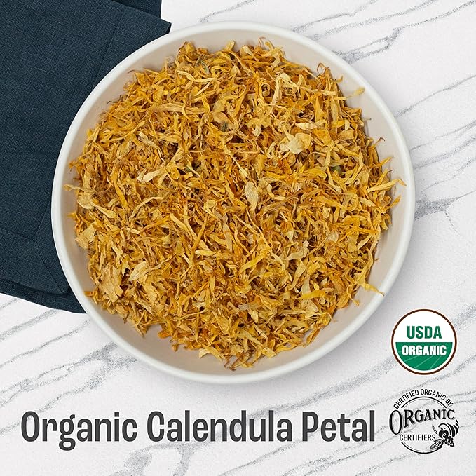 J Mac Botanicals, Organic Calendula Petals (12 oz) edible dried flowers petals, pairs well with edible dried rose petal, edible flowers for ice cubes, edible flowers for food, beverages, bath bombs-FlexoryFit