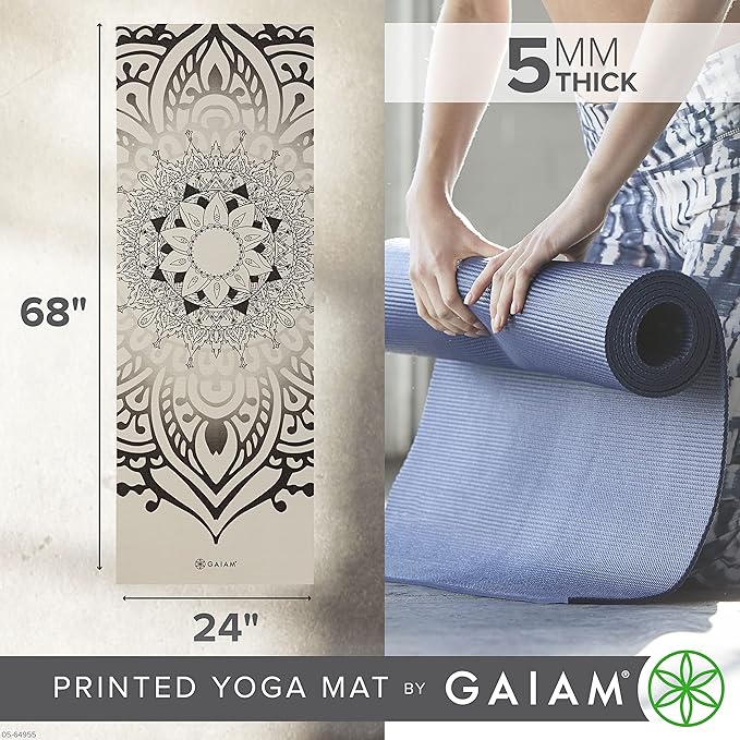 Gaiam Yoga Mat - Premium 5mm Print Thick Non Slip Exercise & Fitness Mat for All Types of Yoga, Pilates & Floor Workouts (68" x 24" x 5mm)-FlexoryFit