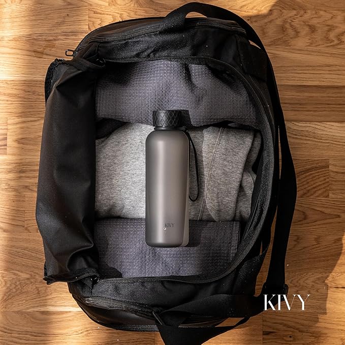 KIVY Tritan Water Bottle with removable sleeve - 22 oz Water Bottle screw top - Reusable water bottle no straw - Aesthetic water bottle - Black bottle for men - Dishwasher safe-FlexoryFit