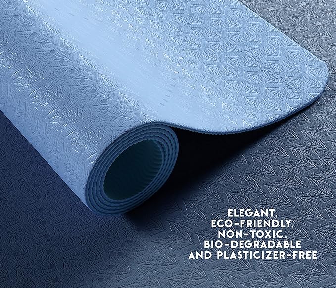 Premium TPE Yoga Mat - Body Alignment Guide Lines and Non-Slip Grip - Perfect for Home Exercise and Gym Workout - Light, Portable, Compact - Travel-Friendly Shoulder Strap-FlexoryFit