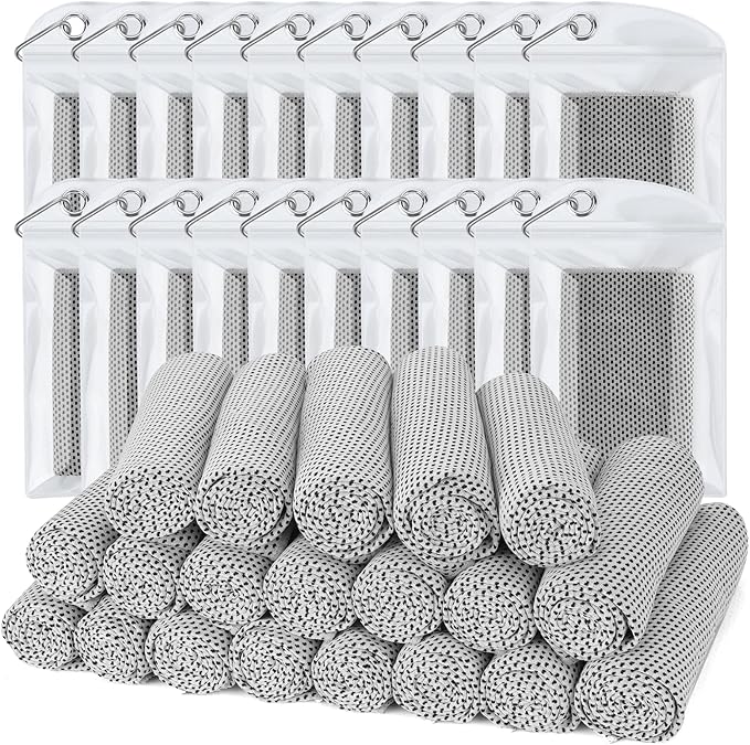 Biange Cooling Towel (Pack of 20, 40"x12") with Pouches for Sports, Workout, Fitness, Gym, Yoga, Golf, Pilates, Travel, Camping & More-FlexoryFit