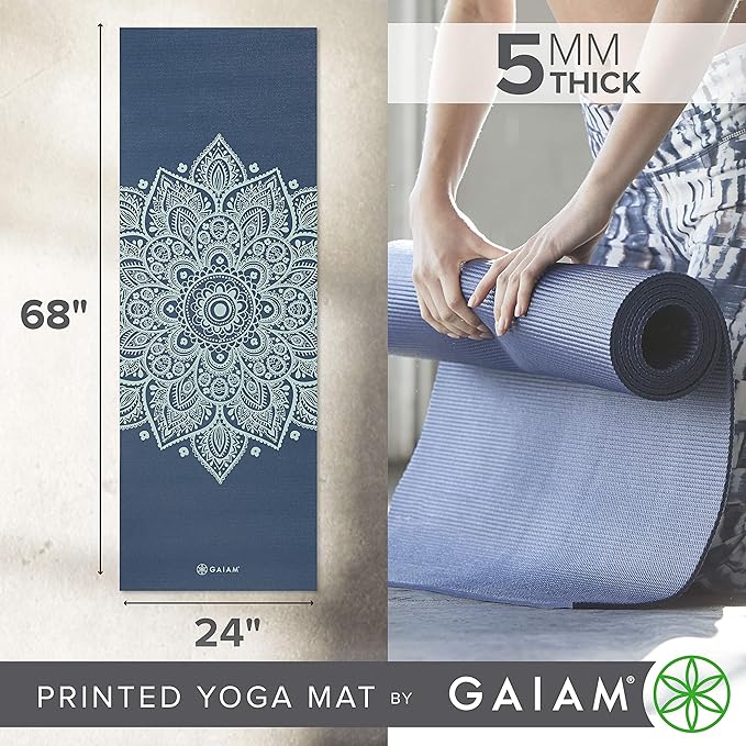 Gaiam Yoga Mat - Premium 5mm Print Thick Non Slip Exercise & Fitness Mat for All Types of Yoga, Pilates & Floor Workouts (68" x 24" x 5mm)-FlexoryFit