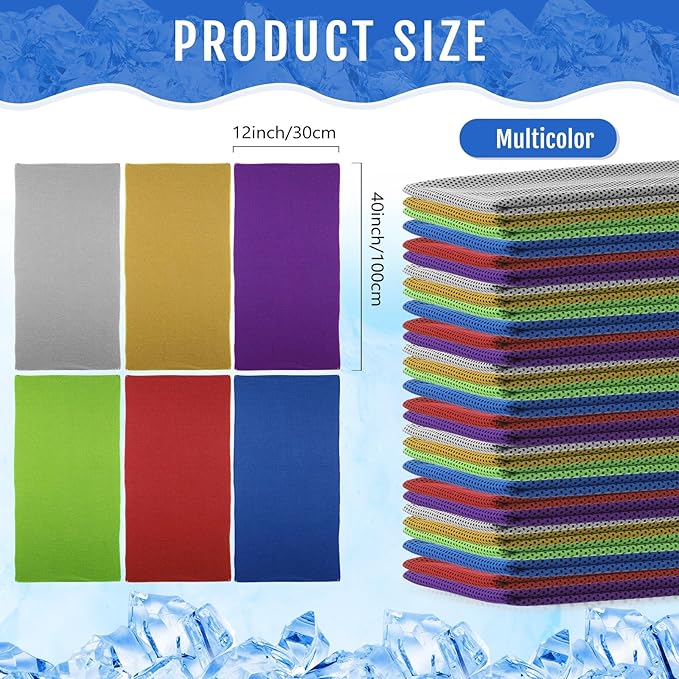 Hosuly 30 Pack Cooling Towels, 40"x12" Ice Breathable Soft Chilly Sweat Rag Microfiber Workout Rags for Gym Cooling Towels for Neck and Face for Yoga Golf Sport Running-FlexoryFit