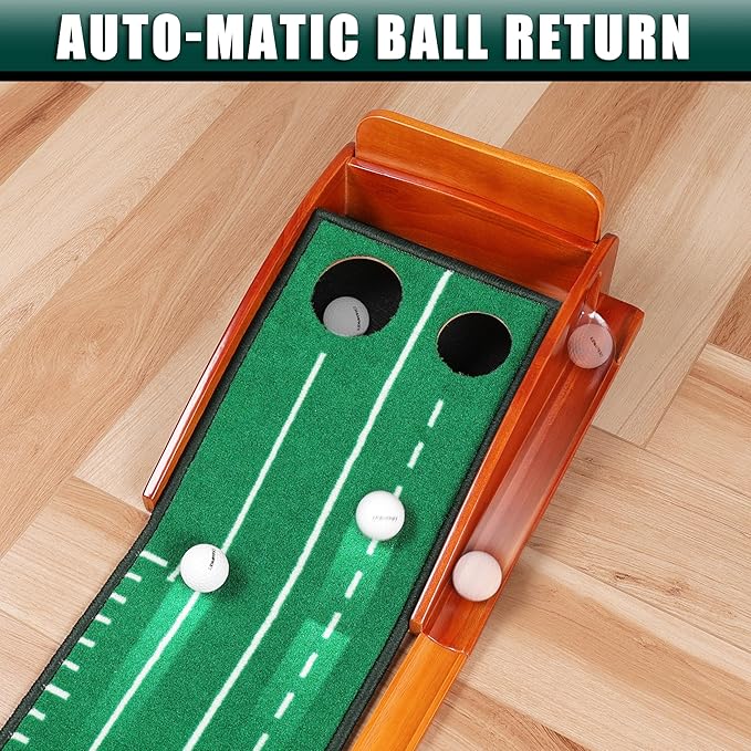 CHAMPKEY Dual-Hole Golf Putting Green Indoor with 3 Golf Putting Gates - Improves Putting Accuracy and Skill Levels Golf Putting Mat - Ideal for Indoor and Outdoor Training