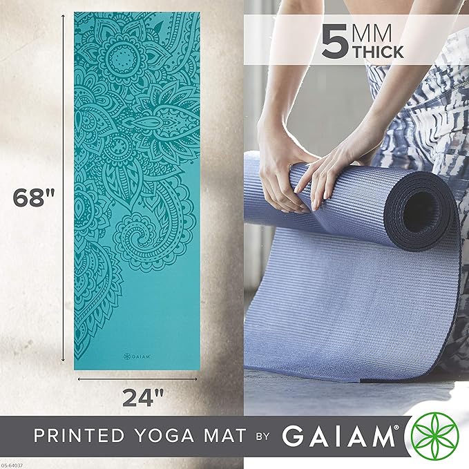 Gaiam Yoga Mat - Premium 5mm Print Thick Non Slip Exercise & Fitness Mat for All Types of Yoga, Pilates & Floor Workouts (68" x 24" x 5mm)-FlexoryFit
