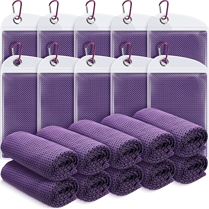 20 Pcs Cooling Towel 40" x 12" Ice Towel for Neck and Face Microfiber Chilly with Bag Breathable Yoga Gym Stay Cool Towels Sweat Rag for Workout Running Camping Pilates Beach Accessories (Purple)-FlexoryFit