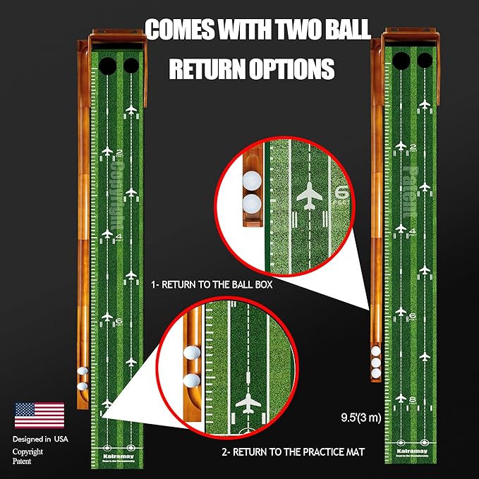 Putting Green Indoor Golf Putting Mat – Easy to Assemble with Automatic Ball Return, Wrinkle-Free Close to Real Green Speed, Suitable for Office, Recreation Room, Patio – Ideal Gift