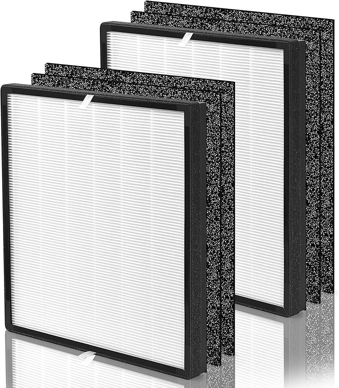 FLT5900 Filter J Compatible with Germ-Guardian Air Puri-fier Filter FLT5900, Fit for Models AC5900WCA and AC5900WDLX, 2 H13 HEPA Filters & 4 Carbon Pre-filters